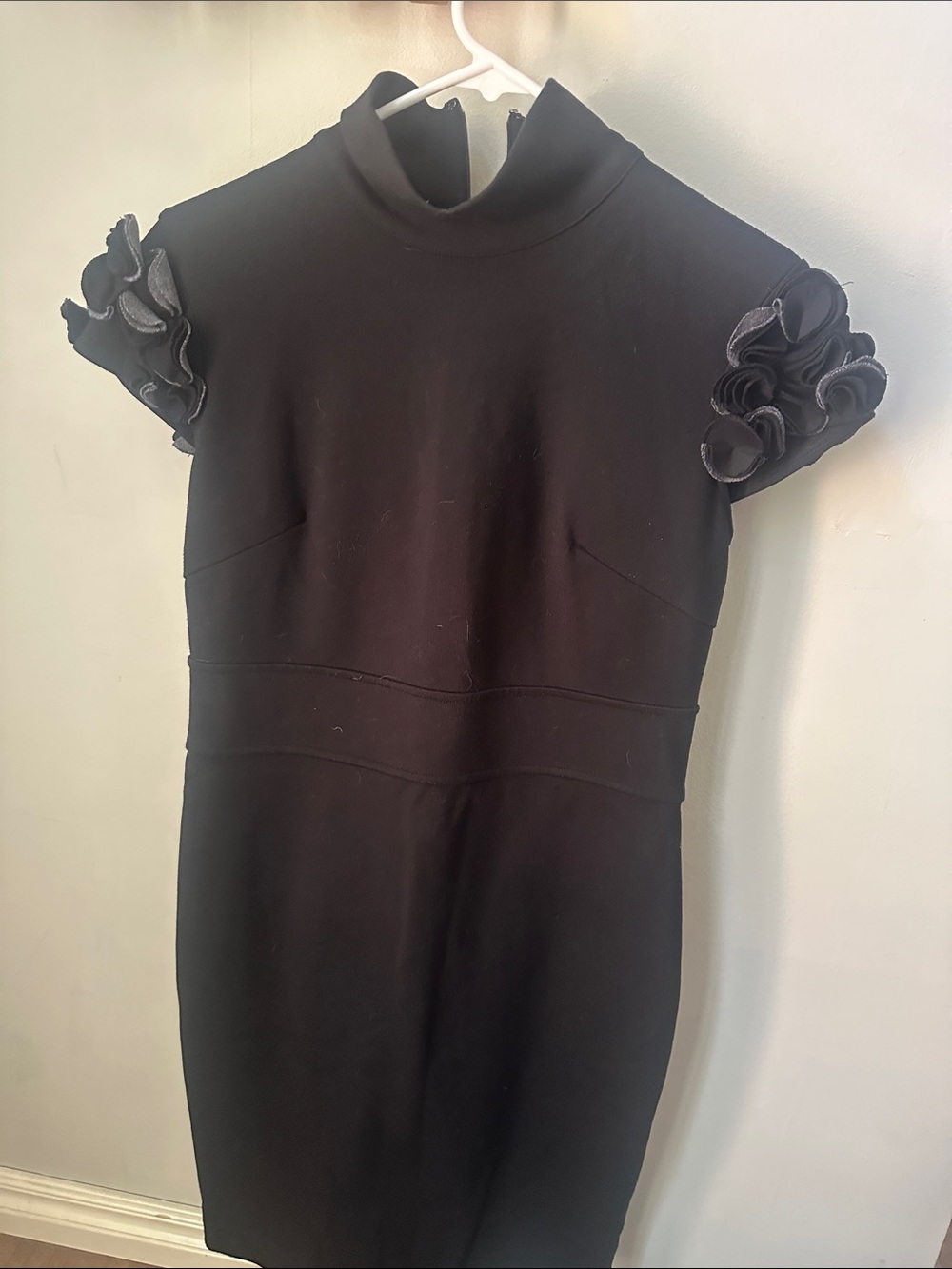 Adrienne Vittadini Black Mini Dress with Ruffle Cap Sleeves